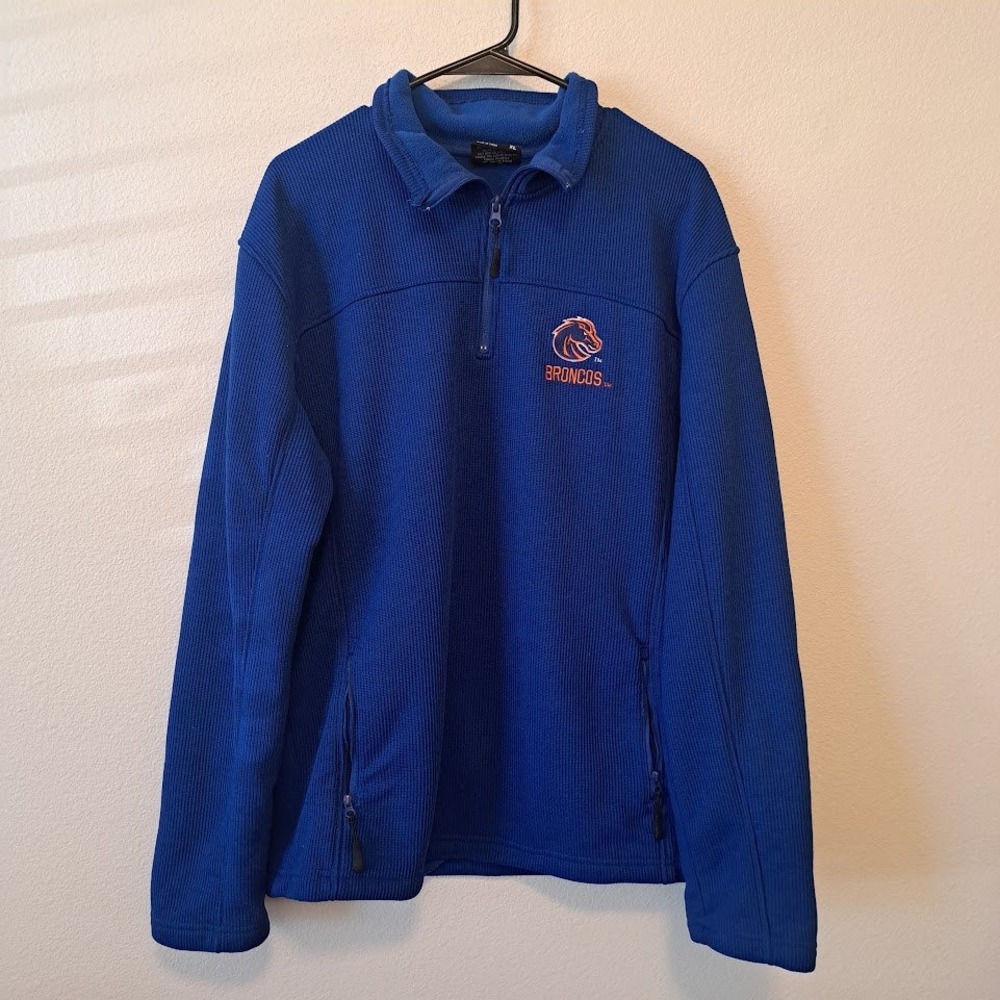 Colosseum Boise State Broncos Mens XL Blue Quarter Zip Waffle Knit Fleece Jacket